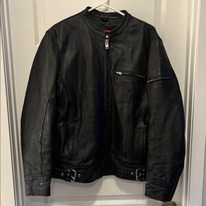 Papas Leather Men's Black Leather Motorcycle Jacket 2xl